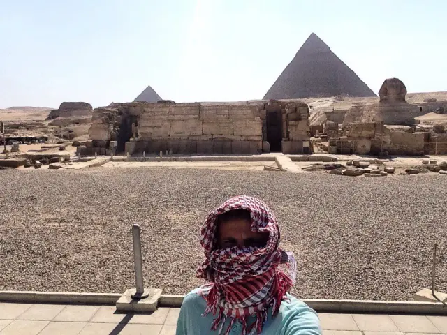 Alexey in front of the pyramids in Giza